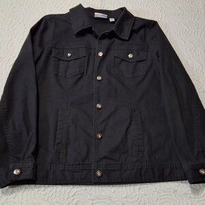 Denim & Co. Women's Black Denim Jacket Size Med Stretch Cotton/Spandex Blend